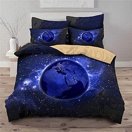 Terre, Univers Et Ciel Étoilé Housse De Couette Ensemble De 3 Pièces Housse De Couette Lavable en Machine Taie d'oreiller avec Fermeture À Glissière Dissimulée Maison Chambre Hôtel Chambre Étudiant