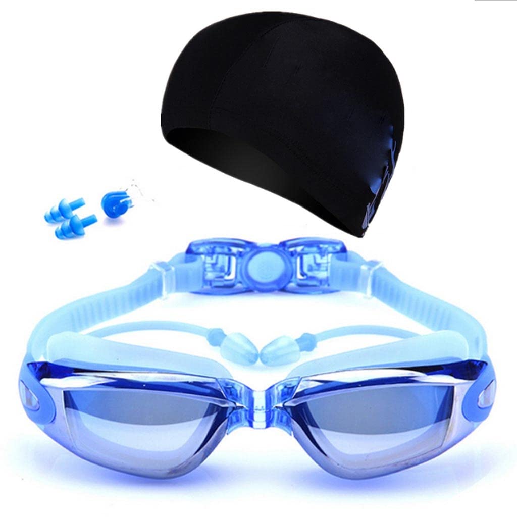 DFrywdgSEY swimming goggles, Swimming Goggles Diving Eyewear Caps Earplugs Nose Clip Set Surfing Waterproof anti-fog UV Protection