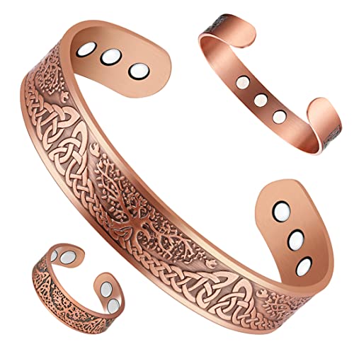 Vicmag Kupfer-Magnetarmband für Herren, 3500 Gauss-Magnete, Brazaletes, 100 % massives reines Kupfer, Schmuckmanschetten-Armreifen (verstellbare Größe mit Geschenkbox, Baum), 19 cm, Metall Cover