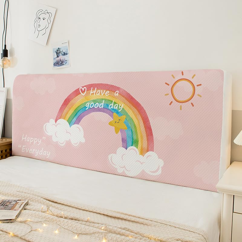 Headboard Cover Pink Rainbow Headboards for Beds Cover Polyester Headboard Covers All-inclusive Elastic Bed Headboard Cover Dustproof Headboard Covers for Double Bed Stretchable 170-190cm