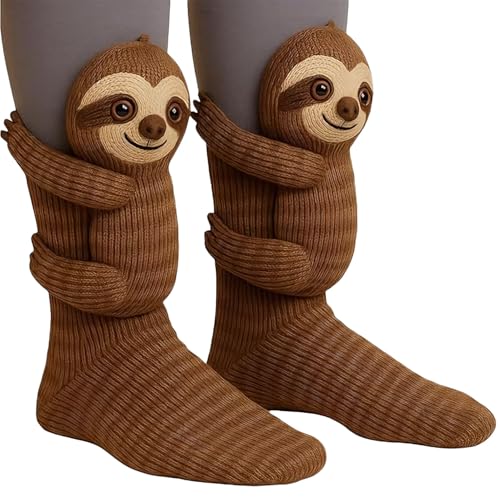 XUDUOO 3D Stricksocken mit Tieren, Faultier Socken 3D Knit Animal Socks, Lustige Handgehäkelte Tiersocken, Winter Warme Umarmung Kuschelsocken Herren Weihnachtssocken Männer Damen Socken Weihnachten
