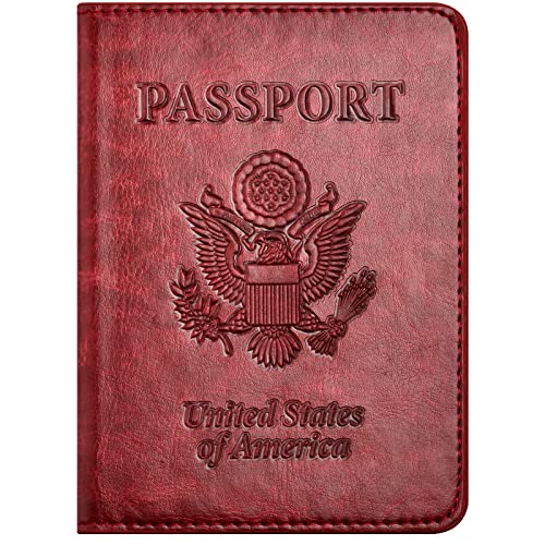 Image of Passport and Vaccine Card Holder Combo with Vaccine Card Slot, Passport Wallet / Cover /Case /Holder for Women and Men(AC-Wine red)