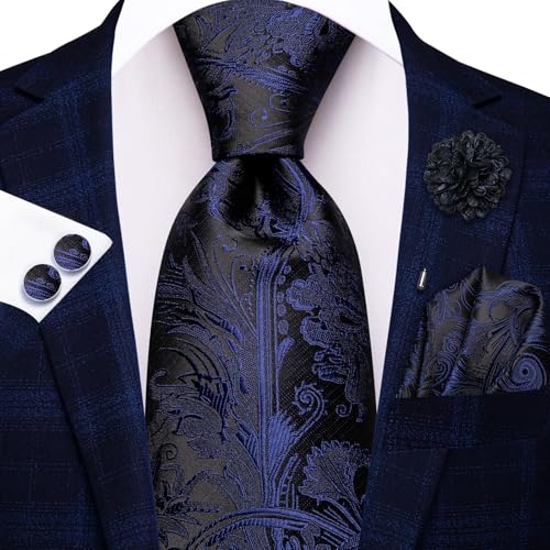 Image of Hi-Tie Men's Silk Ties Formal Woven Classic Necktie Pocket Square Cufflinks Lapel Pin Set Wedding Business