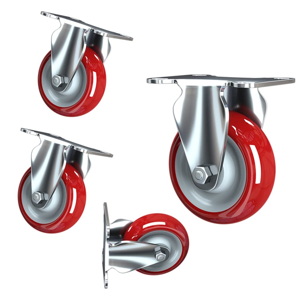 XUAN Ruedas 100mm Ruedas Giratorias De Poliuretano Ruedas para Muebles Fijas Ruedas De Transporte Pesados Rojo -Carga 200kg -4PCS (Color : Orientation, Size : 4in)