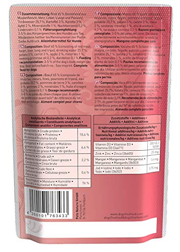 dogz finefood Hundefutter nass - N° 2 Rind - Feinkost Nassfutter für Hunde & Welpen - getreidefrei & zuckerfrei - hoher Fleischanteil, 12 x 100 g Beutel