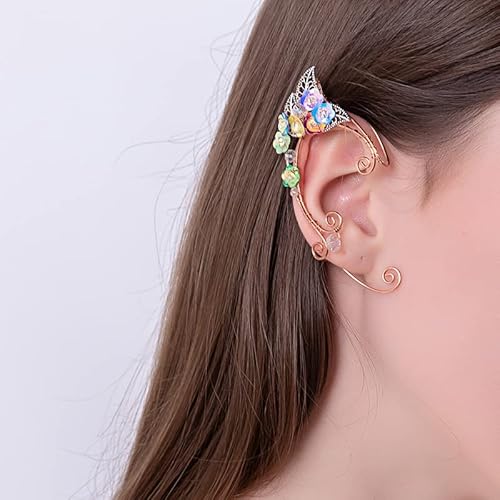 Elf Ear Fairy Cuffs Non Piercing Handmade Colorful Flower Copper Earrings For Women #TOP1