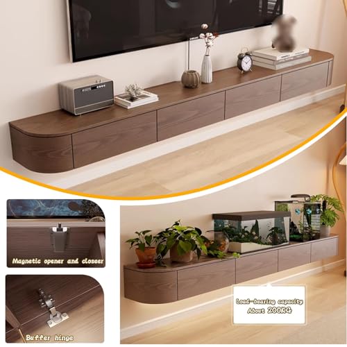 Meuble TV flottant bois massif console multimédia moderne noire - 5