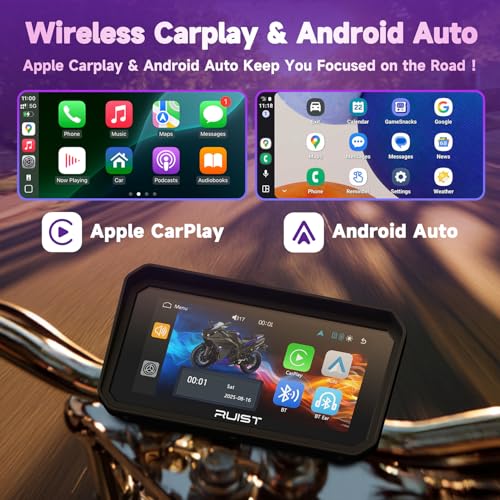 Image of 6.1 inch Wireless Motorcycle CarPlay Screen with TPMS, Model MOX61 | Wireless Apple CarPlay & Android Auto, IP67 Waterproof GPS, Dual Bluetooth, Magnetic Mount, Voice Control.