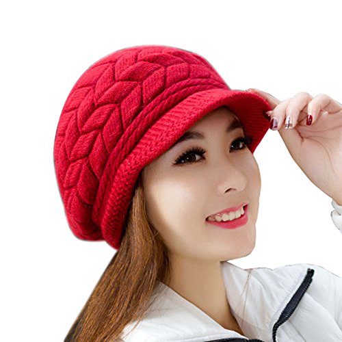 Alexvyan Imported Unisex Wool Men And Women Winter Cap Woolen Knitted Warm Hat (Fur Inside) Hats For Ladies Beanie Girls Skullies Caps Bonnet Femme Snapback (Red), Free Size