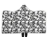 ALISISTER Sherpa Throw Blanket Women Men Hooded Wearable Fleece Plush 3D Halloween Skull Blanket 75 X 60 Inches Warm for Home Couch Fall Lightweight White