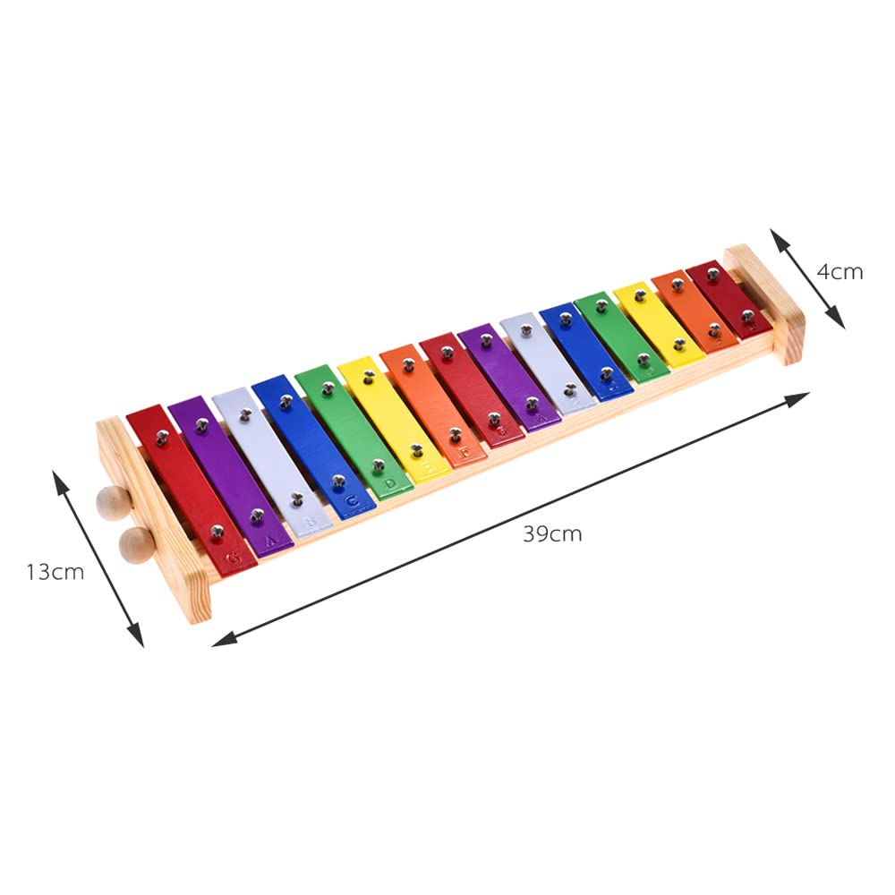 Buntes Xylophon 15 Töne Regenbogentaste Xylophon mit 2 Schlägeln Windspiel Holz und Aluminium Percussion Instrument Ideal als Geschenk für pädagogische Instrumente