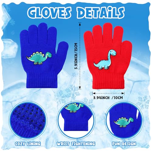 2 Sets Winter Boys Kids Hat Gloves Set Toddler Warm Hat with Gloves Pom Knit Baby Winter Soft Dinosaur Hats for Girl3