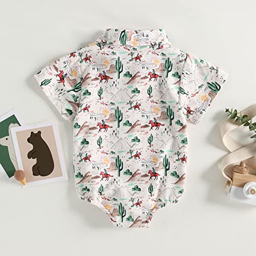 Gueuusu Western Baby Boy Clothes Cow Print Onesie Romper Short Sleeve Button Up Dress Shirt Bodysuit Country Cowboy Clothes (Creamy, 6-12 Months) #TOP6