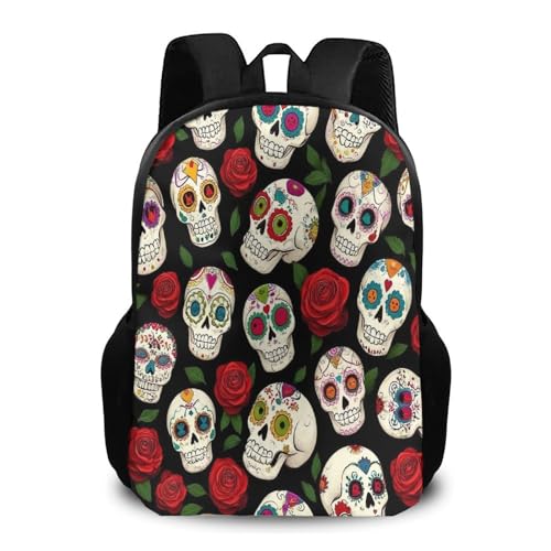 Comfortable Halloween Mexican Day Dead Sugar Skulls Backpack for Outdoor Accessories, Backpacks with Side Pockets, Bookbag Easy to Carry