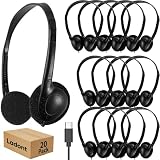 Ladont Kinder-Kopfhörer mit Typ-C-Anschluss, Bulk-USB-C-Headset für Chromebook, gemischte Farben, Schulkopfhörer für Kinder, Teenager, Schwarz, 20 Stück