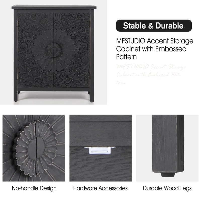 Image of Handicraft Accent Cabinet for Living Room, Mango Wood & Engineered Wood Storage Cabinet, Carved Design, Multiple Styles, 30 x 15 x 30 inches (HOB-Design-2)