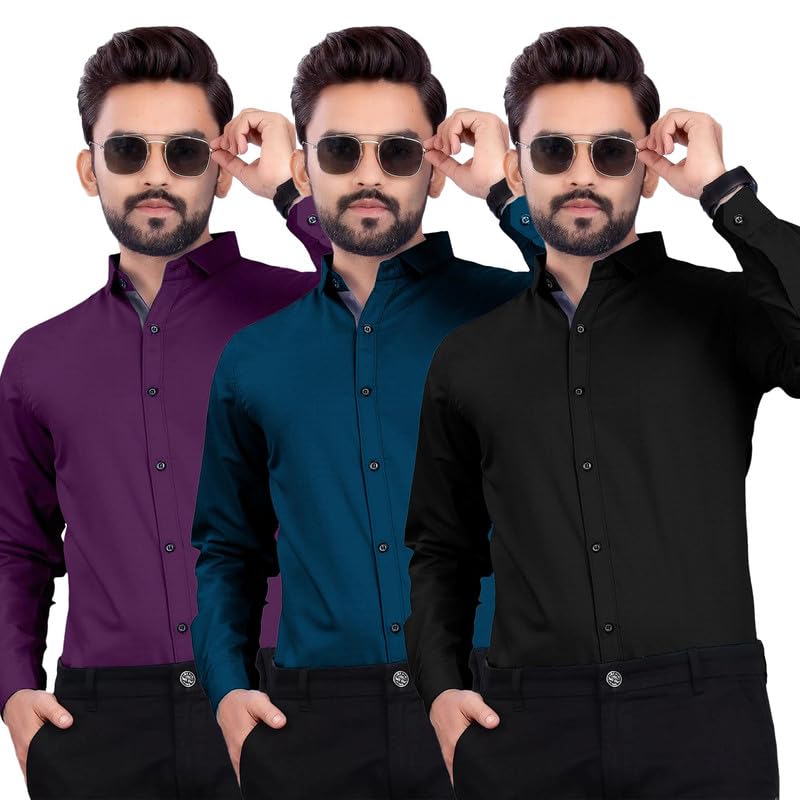 Image of Pinkmint Men's Solid Shirt | Soft Cotton Blend | Formal Shirt | Plain | Full Sleeve - Regular Fit (Available in Plus Size and Pack of 3)