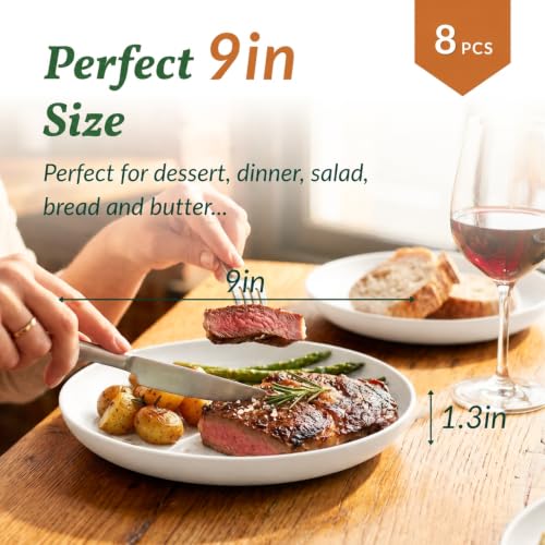 Image of Homienly Wheat Straw Plates Set of 8 Unbreakable Microwave and Dishwasher Safe Plates for Dessert Lightweight Dinner Plates for Kitchen, Camping, Picnic, RV, Stackable Salad Plates (9 inch, White)