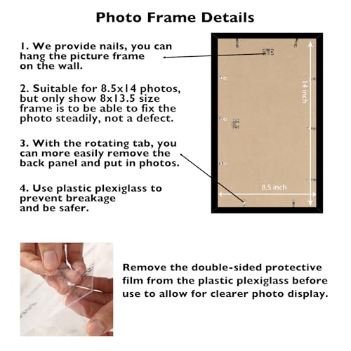Image of JCJMY 8.5x14 Picture Frame Black for Wall Hanging, Wall Mounting Horizontally or Vertically, 8.5 x 14 Wall Gallery Poster Photo Frame with Shatter Resistant Plexiglass, Black