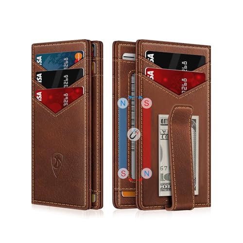 ZALVEX Wallet for Men Slim Leather Wallets for 12-15 Cards, Minimalist Thin RFID Blocking Card Holder with Money Clip & ID Window, Small Bifold Front Pocket Wallet, Gifts for Men