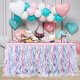 Rainbow Unicorn Tulle Curly Willow Table Skirt for Baby Shower Birthday Gender Reveal Party 6Ft Rainbow Tutu Table Skirt with Double Layer Organza for Unicorn 1st Birthday Bridal Wedding Decoration