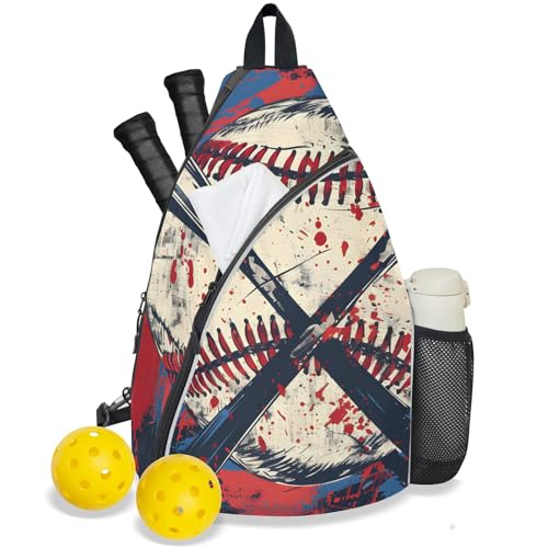 Mintoprints Baseball Pickleball Bag for Women Men, Sports Ball Adjustable Crossbody Sling Backpack Hold Paddle Accessories