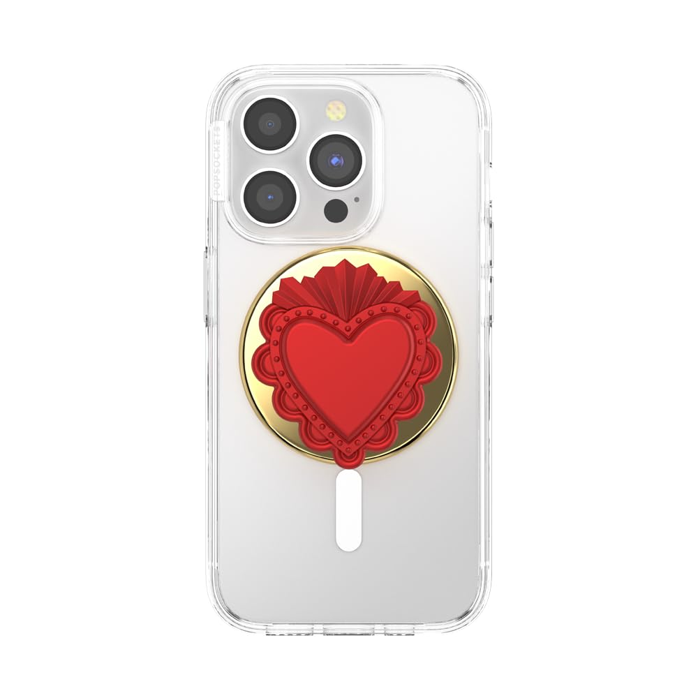 PopSockets Uchwyt do telefonu MagSafe z podpórką, stojakiem magnetycznym, wymienną górą, bezpieczne trzymanie etui MagSafe, uchwyt na telefon i tablet – wyskakujące święte serce