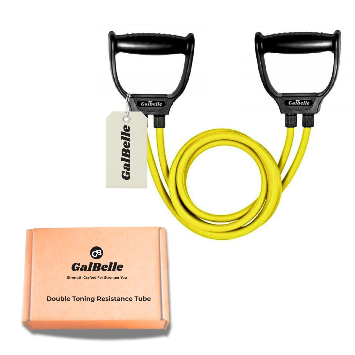 Double Toning Resistance Tube with Solid Handles | Heavy Quality Natural Rubber Resisitance Band for Exercise | Full Body Workout, & Physiotherapy for Women | Home & Gym Fitness Equipment.(Yellow)-image-2