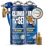 ClimaSet - 2 x recharge de climatisation R 1234yf, tuyau et adaptateur - Kit de Recharge d...