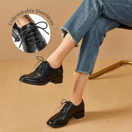 Image of BEAU TODAY Oxford Shoes for Women Leather Brogue Wingtips Dress Shoes