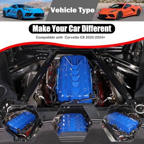 Image of for Corvette C8 Engine Cover Trim Compatible with Corvette C8 2020-2024 Stingray E-Ray Z51 Engine Bay Protection Panel Cover Trim Exterior Accessories ABS (Blue)
