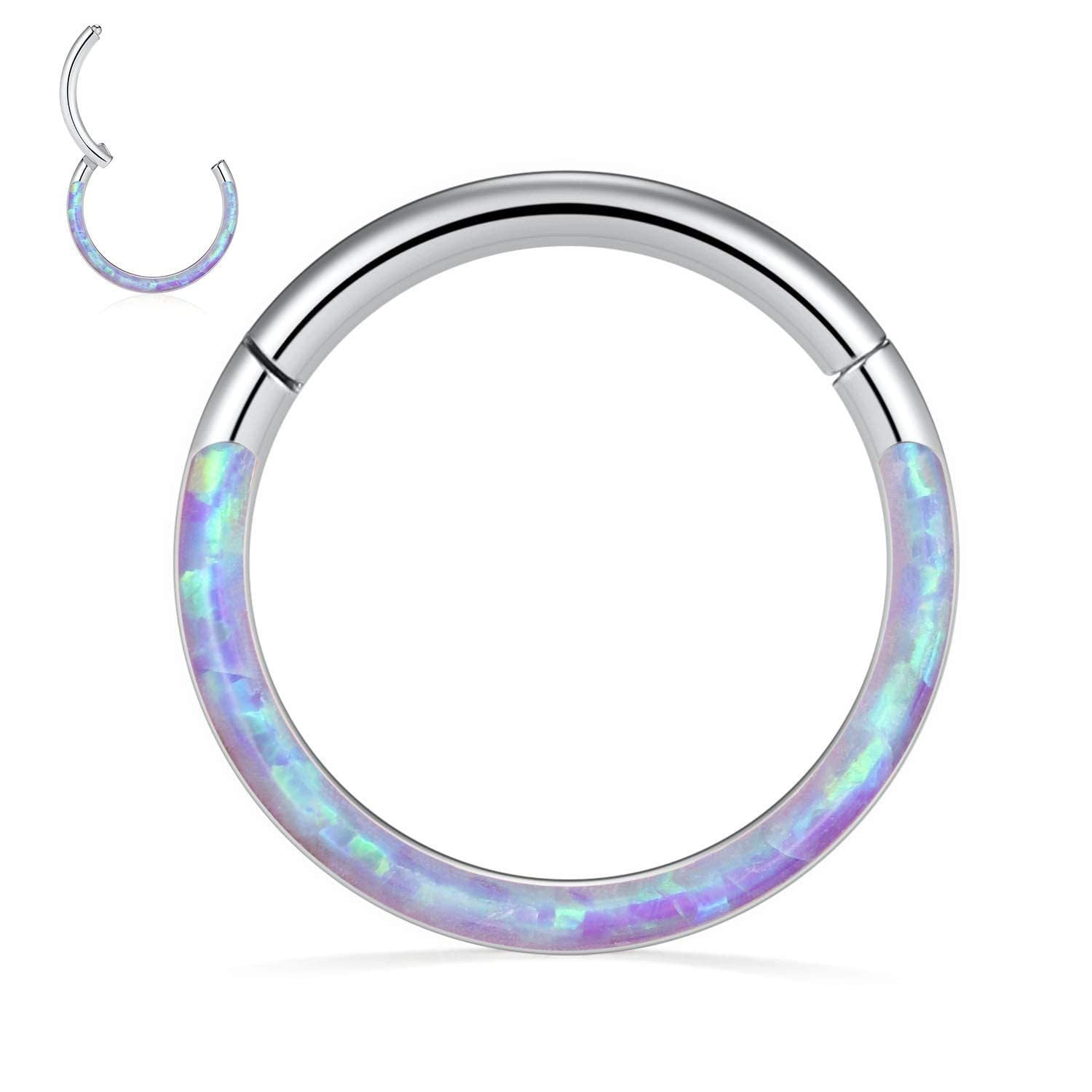PEAKLINK 16G 18G 316L Stainless Steel CZ/OPAL Septum Piercing Septum Clicker Ring Hinged Nose Ring Daith Earrings Conch Piercing Jewelry Helix