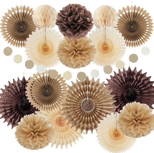 Brown Party Decorations Brown and Beige Paper Fans Party Decorati...