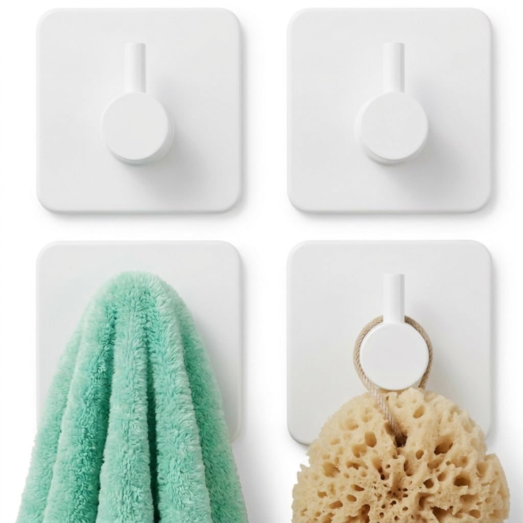 edihome, Ganchos Adhesivos para Pared, de Acero Inoxidable, Colgadores Resistentes sin Taladro, Diseño Cuadrado Moderno para Baño Cocina, Negro Blanco Gris (4, Plata) — view 11