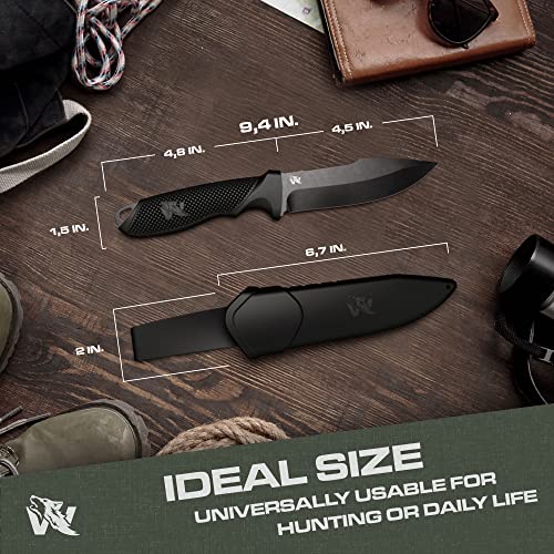 Odenwolf Wolf-I Full Tang Survival Knife With Sheath - Stylish Tactical Fixed Blade Knife - Made Of 440C Steel - Bushcraft And Camping Knife Survival - Perfect Edc Outdoor Knife With Tpe Handle #TOP4
