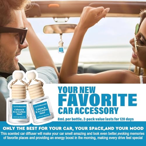 Image of C Classy Hanging Car Air Freshener 2 Pack, Cabana Hotel Scent Essential Oil Diffuser, Long-Lasting Fragrance,Cute Glass Bottle Car Accessories for Women & Men, Made in USA