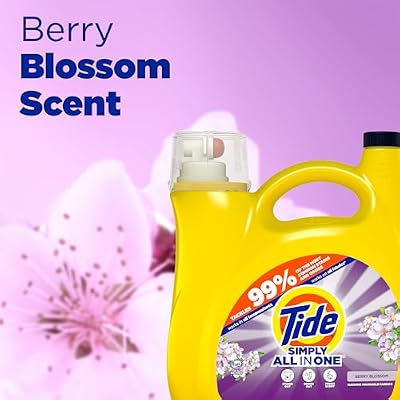 Tide Simply All-In-One Liquid Laundry Detergent, Berry Blossom Scent, 89 Loads, 117 fl oz