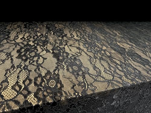 Tissu Spandex dentelle stretch au mètre - Motif fleurs - Noir