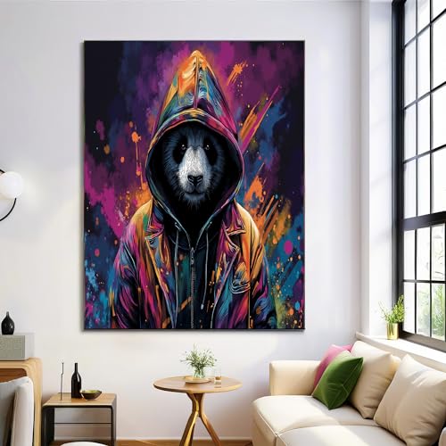 Impression sur toile decoration murale moderne salon : Panda rose graffiti 80x120