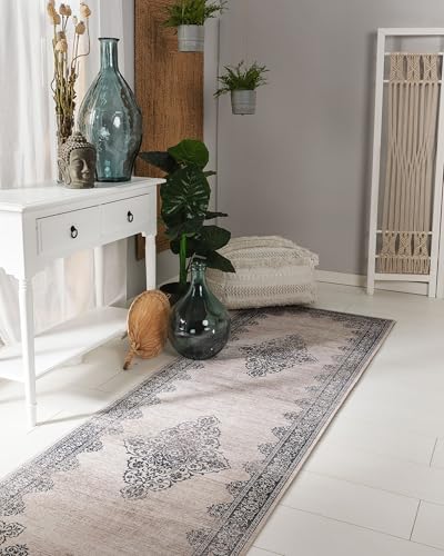 benuta Pop Teppich Laury - Grau 80x240 cm - Kunstfaser - Läufer & im Style: Vintage - Pflegeleicht für Wohnzimmer Schlafzimmer