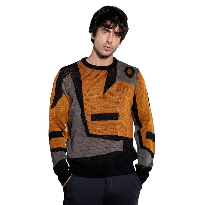 cahoot Men Sweater | Round Neck, Long Ribbed-Cuff Sleeves | Pull On, Ribbed-Straight Hem | Abstract Jacquard Knitted Fabric for Casual Multicolour-picture-41