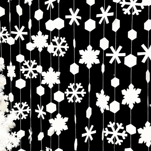 Image of pinkblume 52Ft Winter Wonderland Party Decorations White Snowflake Garland Metallic Glitter Snowflakes Streamer for Winter Onderland Christmas Frozen Birthday Wedding Baby Bridal Shower Party Supplies