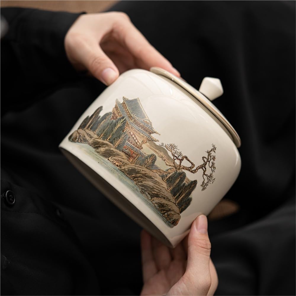 Organizador de Bolsitas de Té Tarros de cerámica for almacenamiento de té a granel, caja de regalo creativa de doble tarro, contenedor de té de estilo chino Retro, caja de regalo de té sellada Organiz