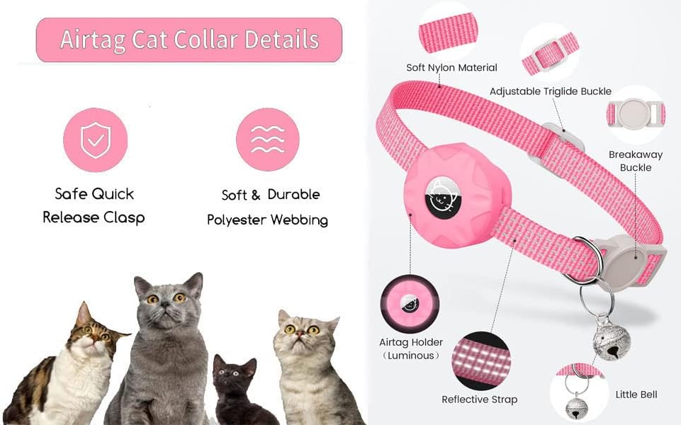 Cat Collar with Airtag Holder, BENIFILE Reflective Airtag Cat Collar