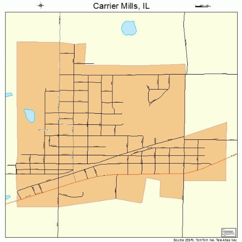 Large Street & Road Map of Carrier Mills, Illinois IL Printed poster
