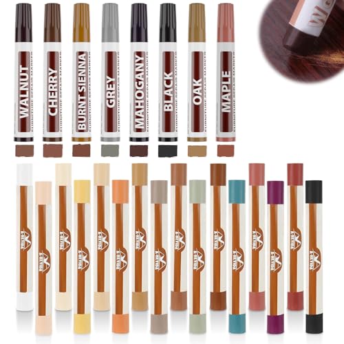 A-HEYIDA Varillas de relleno de madera, 16 colores de cera para arañazos de muebles y marcadores de retoque de madera de 8 colores para reparar arañazos, rasguños, grietas y agujeros de uñas en