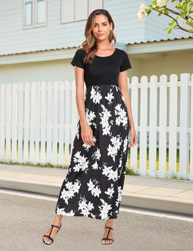 Image of Lacavocor Womens Short Sleeve Maxi Dresses Empire Waist Long Dress