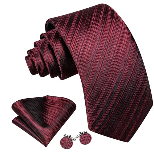 Image of Barry.Wang Man Stripe Ties Set Silk Woven Pocket Square Necktie Cufflinks Formal Party Business