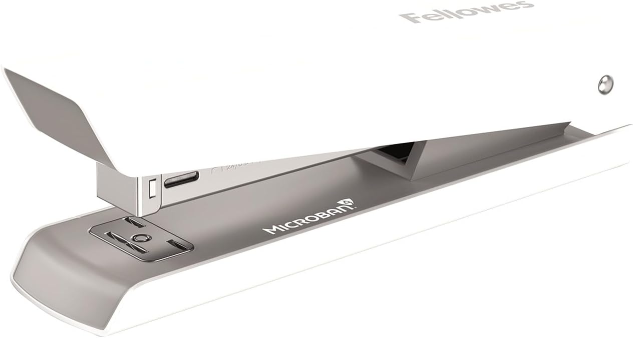 Fellowes Jam Free Stapler, 20 Sheet Capacity - LX820 Full Strip Antibacterial Manual Stapler- Uses Both 24/6mm and 26/6mm Staples - White