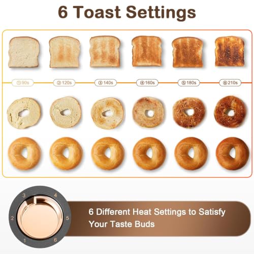 Image of Mecity 4 Slice Toaster, Long Slot Toaster With Warming Rack, Timer, Bagel, Defrost, Reheat Functions, Crumb Tray, 6 Browning Settings, Extra Wide Long Slots, Stainless Steel, 1300W, Grey